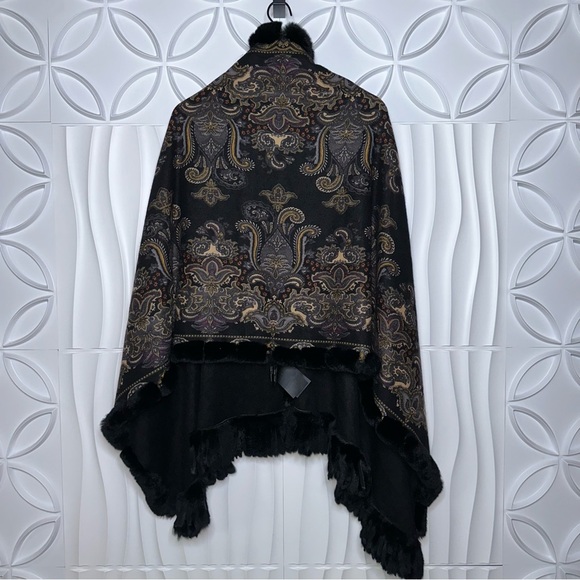 GORSKI NWT Fur Cashmere Paisley Black Reversible Cape - Picture 7 of 11